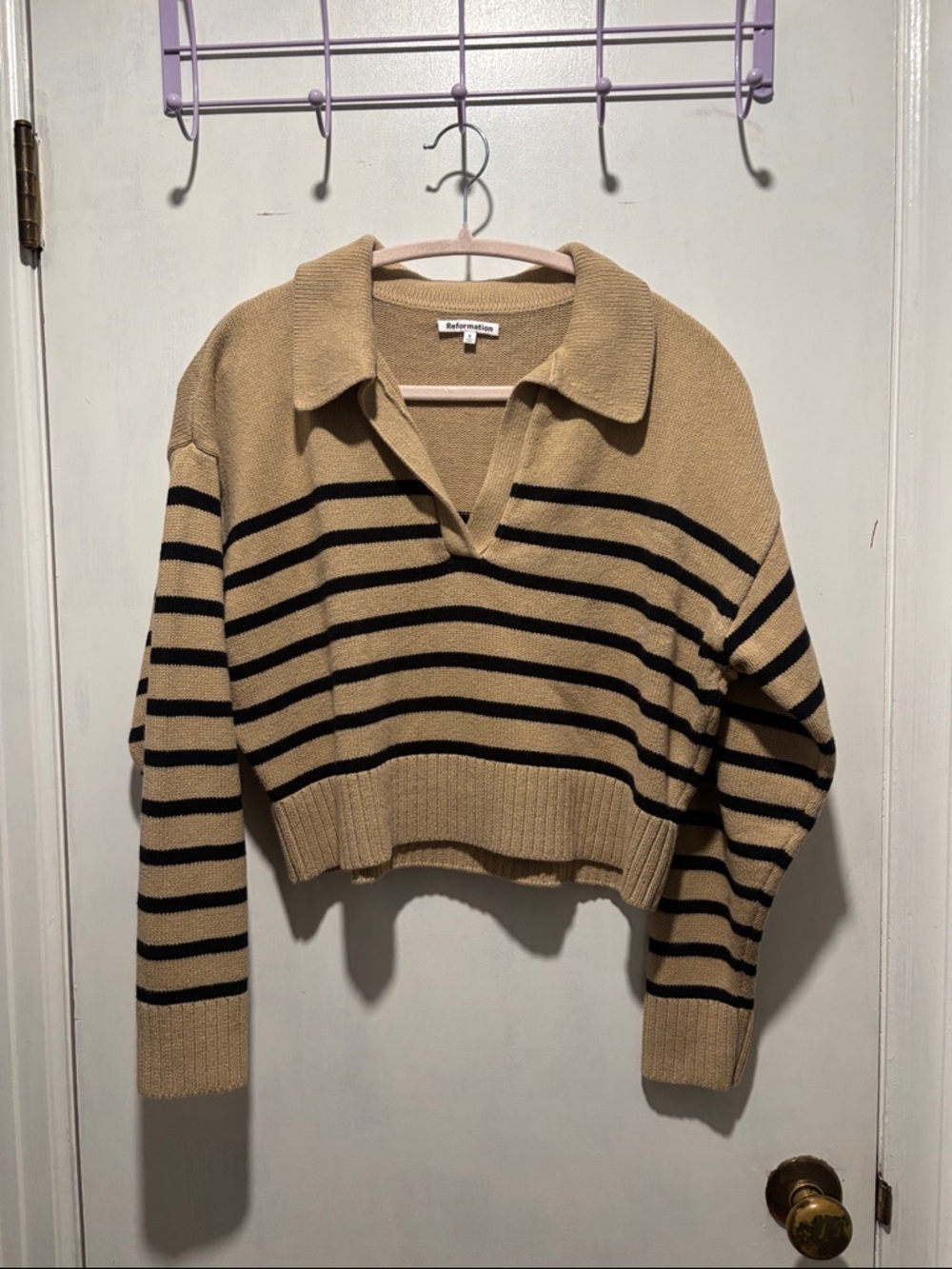REFORMATION Francisco crop stripe polo sweater